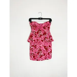 NWT ZARA Rose Floral Jacquard Peplum Mini Dress Size Medium Rhinestone Strapless thumbnail 4