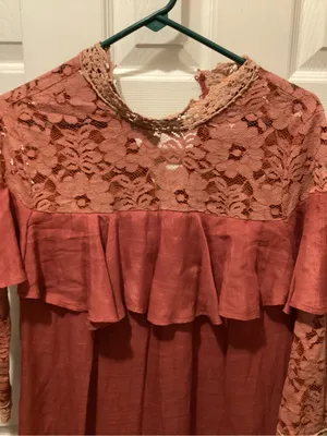 entro Rust Lace Yoke Ruffle Long Sleeve Dress thumbnail 3