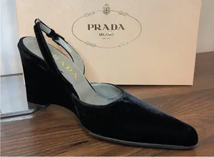 Prada Black velvet Slingback wedge Heels thumbnail 7
