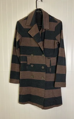 Splendid Black/Brown Stripe Lightweight Terry Knit Peacoat Size Small thumbnail 1