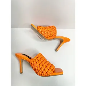 AQUA‎ Woven Sandals Size 7 Orange High Heel Open Square Toe NEW thumbnail 6