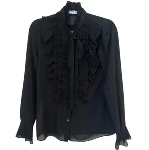 BAILEY‎ / 44 Black Sheer Ruffle Long Sleeve Blouse Womens Small​ thumbnail 1