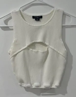 Marciano Guess White Ribbed Cutout Crop Top XS Y2K 2000s Minimalist thumbnail 1