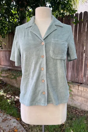 Faherty Women's Cabana Towel Terry Cloth Camp Shirt Sage Green beach surf vacay thumbnail 1