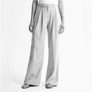 ✨Abercrombie & Fitch Linen-Blend Tailored Ultra Wide-Leg Cargo Sz S Green Pants✨ thumbnail 2