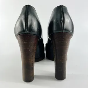 Gucci Vintage 90's Dark Taupe /Brown Leather Wood Platform Heels Shoes Women 8 thumbnail 5