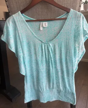 Full Tilt Light Aqua Flutter Sleeve Scoop Neck Top thumbnail 1