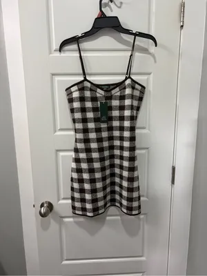 Women's Mini Americana Check Sweater Dress - Wild Fable Brown Check Small NEW thumbnail 5