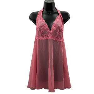 Victoria's Secret Lace‎ Slip Dress Pink Embroidered Lingerie Y2K Babydoll Large thumbnail 3