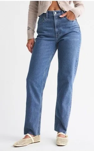 Abercrombie & Fitch Jeans Curve Love 90s Straight Ultra High Rise Denim Size 25 thumbnail 1