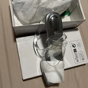 Silver and clear 3 inch heels with square toe and open back Size 8 thumbnail 4