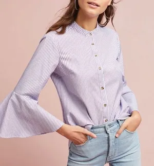Anthropologie Maeve Size 2 XS Bell-Sleeve Poplin Buttondown Shirt thumbnail 1