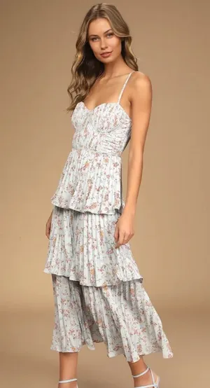 Lulus Floral Tiered Midi Dress thumbnail 1