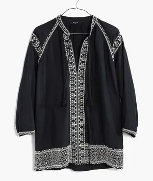 Madewell -348 Embroidered Camelia Tassel Top Black 3/4‎ Sleeve Size Small thumbnail 1