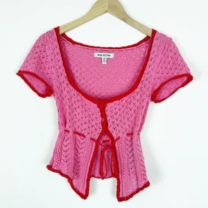 Urban Outfitters Gabriella Fly-Away Knit Babydoll Top Red Pink thumbnail 2