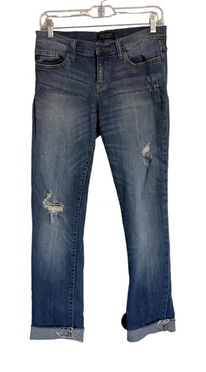 Judy Blue Distressed Skinny Jeans Blue Mid Rise Raw Hem Cuffed‎ Denim 30x28 thumbnail 1