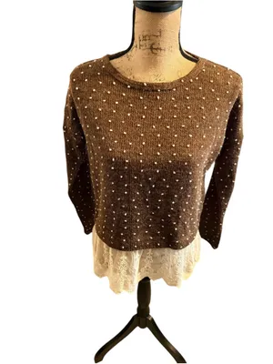 Altar'd State Polka Dot Lace Trimmed Sweater Women's Size XS (Oversized) thumbnail 2