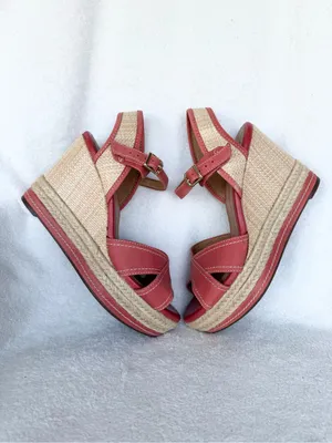 Clarks Coral /Beige Leather Wedge Espadrille Sandals Ankle Strap Buckle 6.5 thumbnail 8