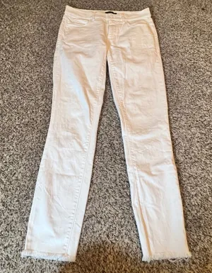 Ann‎ Taylor The Skinny Crop Jeans White Raw Hem Stretch Denim Pants 2T 529169 thumbnail 1