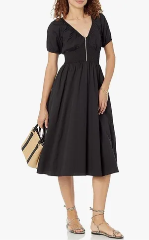 NEW Black The Drop Daksha Cotton Smocked Zipper Detail Dress XS thumbnail 5