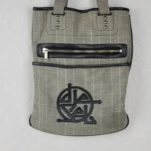Diesel Women's Tote Gray OS Plaid Check Leather Trim Double Strap Shoulder Bag thumbnail 12