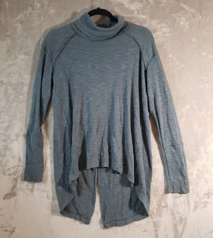 Free People We The Free Women's Knit Pullover Sweater Blue Cowl Neck Raglan Long Sleeve M thumbnail 1