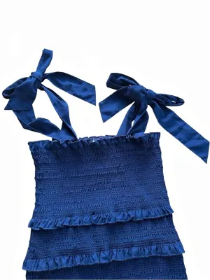 Altar’d State Large Royal Blue Smocked Tiered Ruffle Tie Strap Mini Dress thumbnail 3