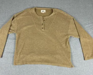Madewell Sweater Womens L Brown Henley 3/4 Sleeve Terry Relaxed Pullover MWL Top thumbnail 1