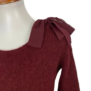 Sézane Sweater Small Maroon Mohair Alpaca Blend Bow Shoulder thumbnail 3