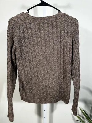 N10. Valerie Stevens Petite Cable Knit Sweater in Marled Brown thumbnail 3