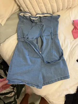 strapless jean romper Blue thumbnail 3
