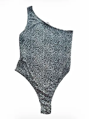 SHEIN Leopard Print One Shoulder Bodysuit Size M Animal Print Sleeveless Top thumbnail 2