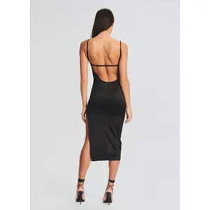 New! Ser.o.ya Birdie Midi Bodycon Dress Black Stretch Satin Sz Small‎ $295 thumbnail 8