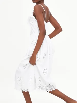 Zara White Eyelet Ruffle Sleeveless Midi Summer Dress Size XS thumbnail 2