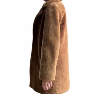 Yves Salomon Meteo Women's Teddy Bear Coat Camel Brown 100% Lamb Shearling Fur thumbnail 11