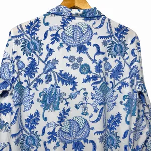 Roller‎ Rabbit Amanda Blue 100% Cotton Pajama Top M Block Print Coastal Boho thumbnail 5