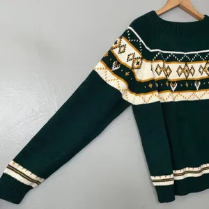 Vintage JCPenney Size XL Green Yellow Sweater Diamond Fair Isle Nordic 70s Retro thumbnail 2