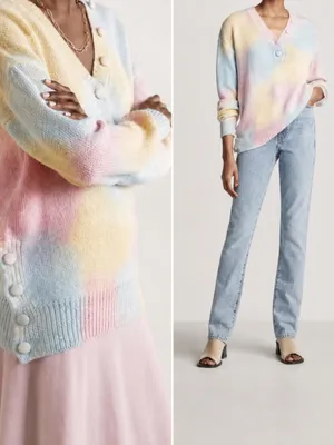 LoveShackFancy Naveen Alpaca Blend Pastel Tie Dye V-Neck Oversized Cozy Sweater thumbnail 2