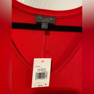 The Limited NWT Size L Red Short Sleeve V Neck Pleated Hem Flowy Tunic Stretch Top thumbnail 12