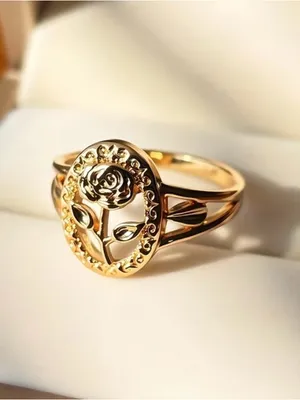 Gold Rose Oval Filigree Ring - Elegant Floral Women’s Ring Size 7 thumbnail 2