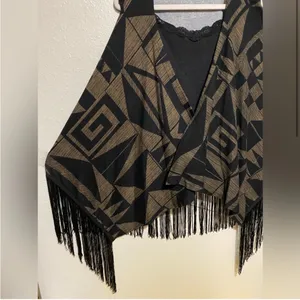 Westbound Geo Tassel Open Front Vest Cardigan | Boho Asymmetrical Layer (L) thumbnail 8