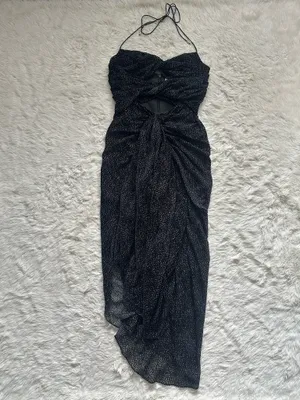 Significant Other Dress Halter Midi Cut Outs Ruffle Velvet Polka Dot Black Sz 4 thumbnail 3