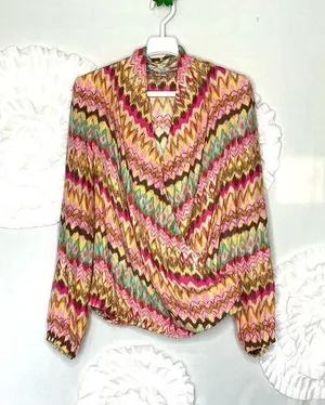 Haute Hippie Silk Crossover Draped Front Top Multicolor Batik Pattern Size Large thumbnail 1