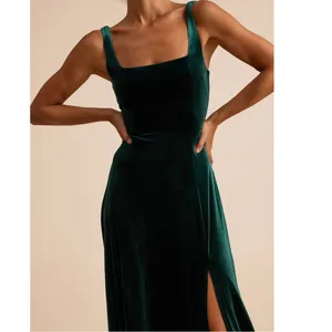 NEW Lulus Graceful Invite Emerald Velvet Square Neck Lace-Up Maxi Dress Medium thumbnail 4