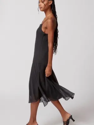 🌺 Urban Outfitters Black Slip Dress XS 0-2 Sheer Hem Layered Minimalist NWT thumbnail 7