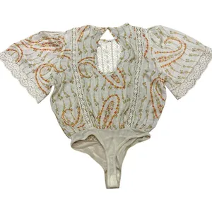 Free People Bali Tate Blousy Bodysuit Floral Top Tapioca Boho‎ Crochet XS thumbnail 5