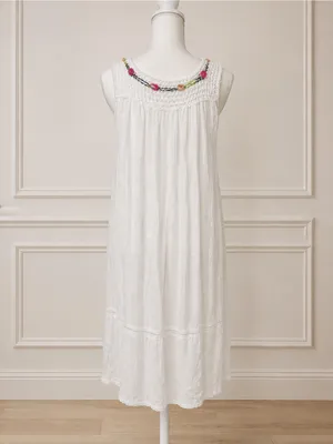 Handmade Cadeltef Ecuador White Cotton Crochet Floral Maxi Dress Boho Cottagecore thumbnail 7