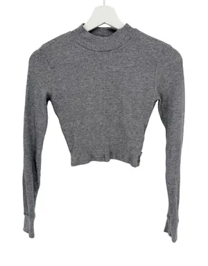 Tna Aritzia Thermal Crop Top XS Grey Excellent Mock Neck Long Sleeve Waffle thumbnail 1