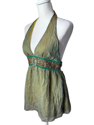 Silk Beaded Fairy Halter Top Green thumbnail 2