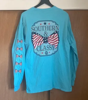 Girlie Girl Southern & Classy USA flag bow long sleeve t-shirt, size large thumbnail 7
